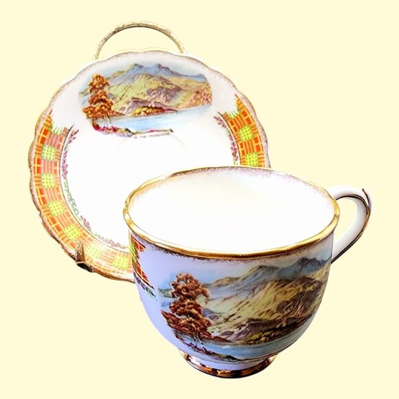 VTG Taylor & Kent Scottish Clan Cameron Lusterwear Tea Cup Saucer Bone China - Picture 1 of 16